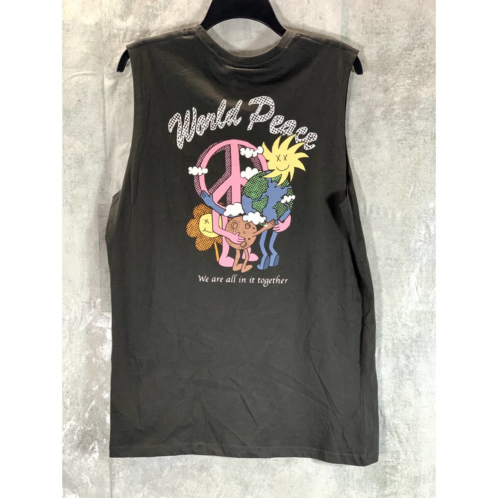 Cotton:On Men's Washed Black World Peace Tbar Msucle T-Shirt SZ M - Picture 2 of 12